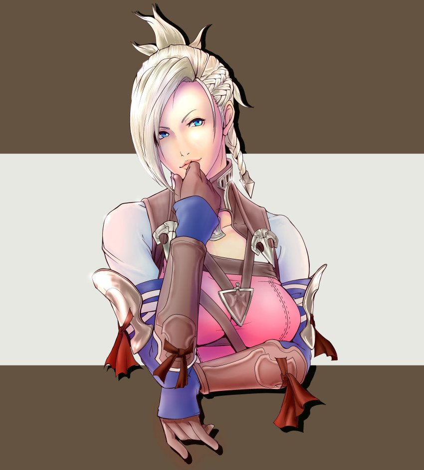 10s, 1girl, absurdres, blonde_hair, blue_eyes, bracer, braid, female_focus, final_fantasy, final_fantasy_xiv, hair_up, highres, hyur, lips, looking_at_viewer, mal, minfilia_warde, short_hair, smile, solo, upper_body