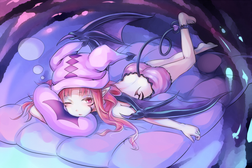 1girl, ass, bed, demon_tail, duel_monster, female_focus, from_behind, ghostrick_socuteboss