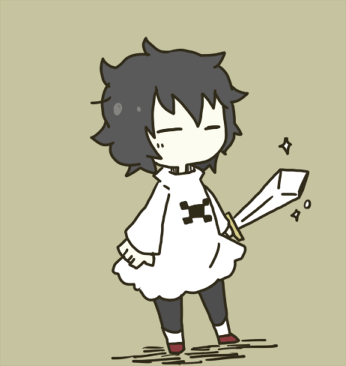 1boy, =_=, black_hair, chibi, full_body, kamitsuki_(yume_shousen_mousou), lowres, male_focus