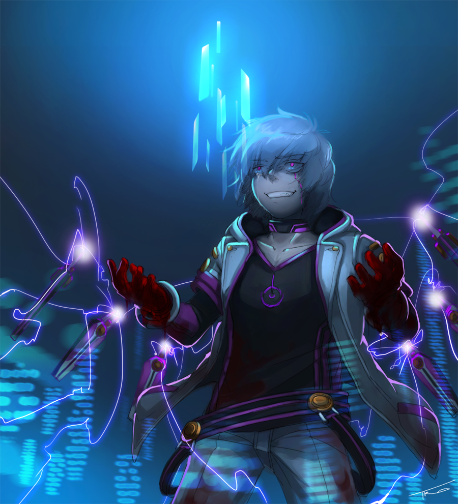 1boy, add_(elsword), bad_id, bad_pixiv_id, belt, blood, blue_background, choker