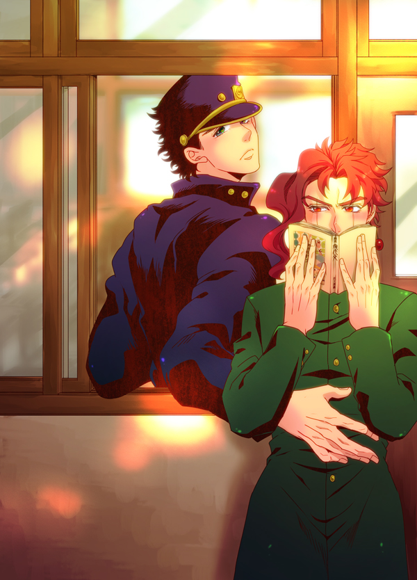 2boys, bad_id, bad_pixiv_id, black_hair, book, cityofsodom, gakuran, green_eyes