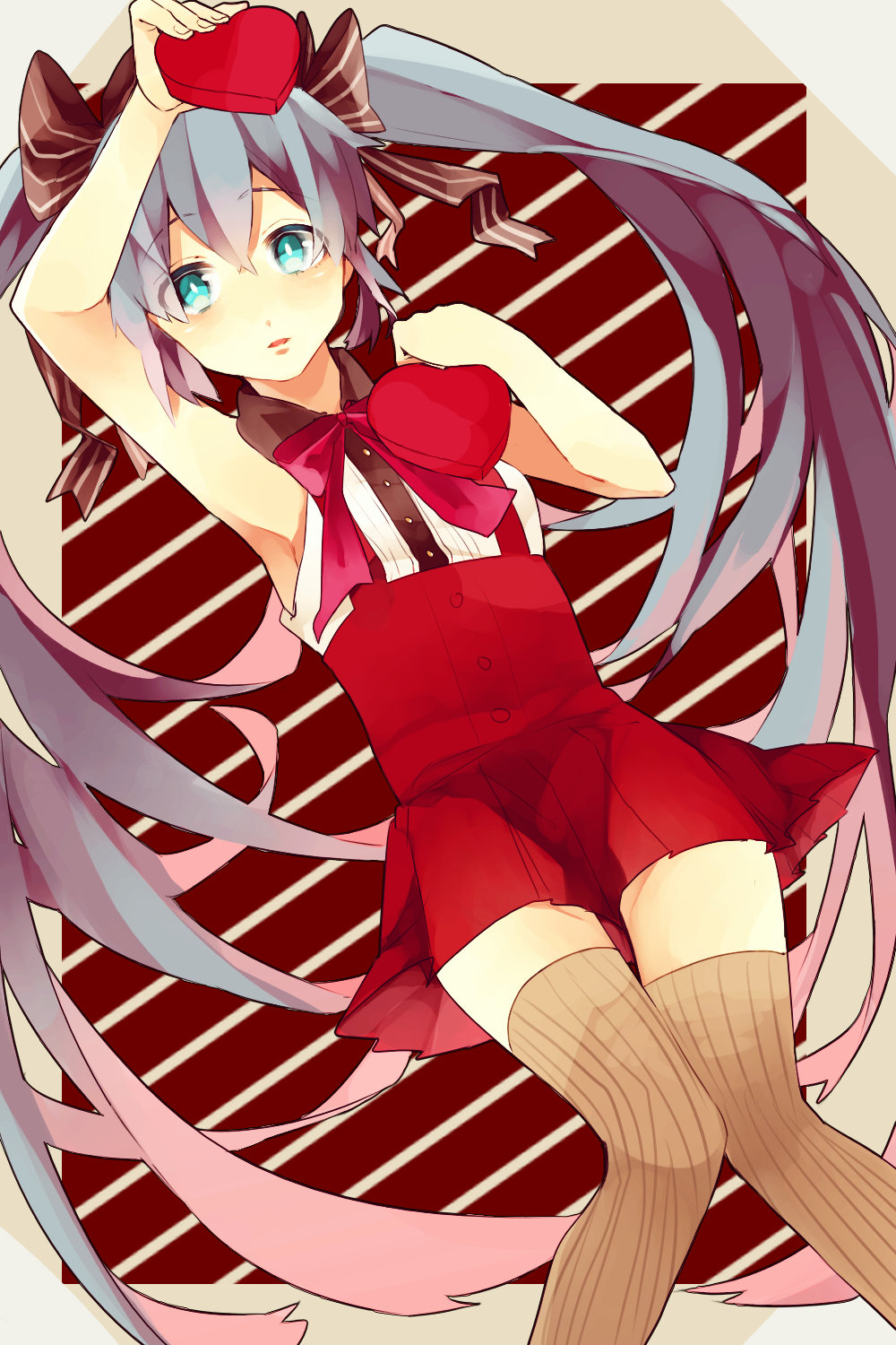 1girl, aqua_eyes, arm_up, bad_id, bad_pixiv_id, blue_hair, female_focus, hatsune_miku