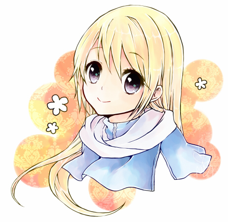 1boy, androgynous, blonde_hair, blue_eyes, fire_emblem, fire_emblem:_the_blazing_blade, long_hair, lowres, lucius_(fire_emblem), male_focus, monk, nintendo, portrait, sakae_(1210hati), scarf, smile, solo, trap