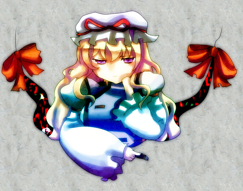 1girl, bad_id, bad_pixiv_id, blonde_hair, culotte_(hosenrock), female_focus, gap_(touhou), hat