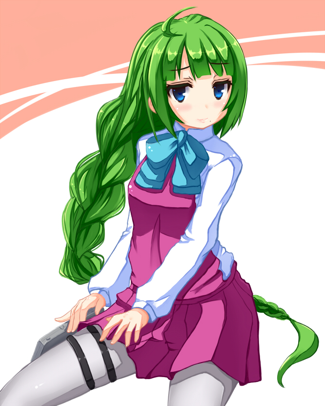 10s, 1girl, blue_eyes, blush, braid, female_focus, green_hair, kantai_collection