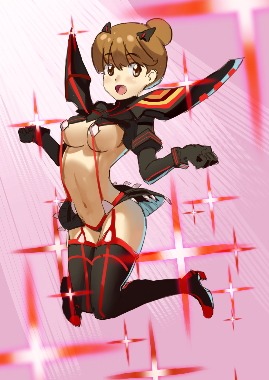 1girl, alternate_universe, black_thighhighs, breasts, brown_eyes, brown_hair, club3, cosplay