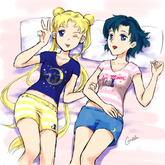 1990s_(style), 2girls, ;q, bishoujo_senshi_sailor_moon, blonde_hair, blue_eyes, blue_hair, candide