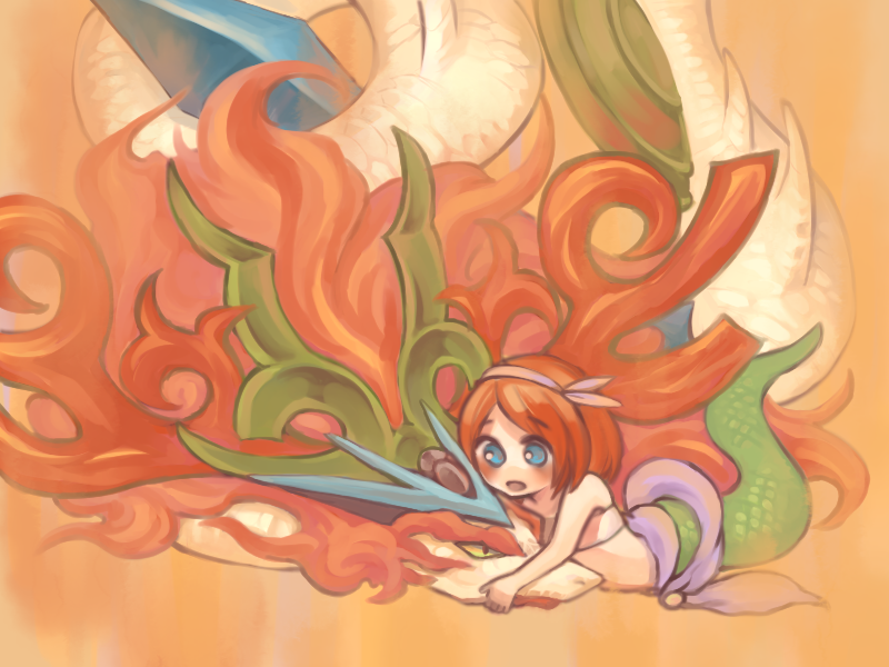 blue_eyes, kagutsuchi_(p&amp;d), lamia, monster_girl, naga_(p&amp;d), puzzle_&amp;_dragons, red_hair