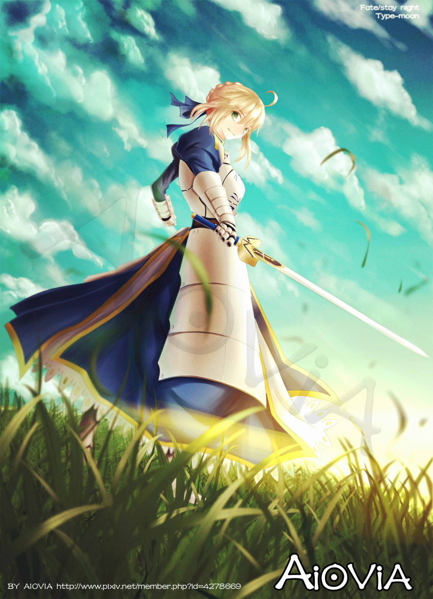 1girl, absurdres, ahoge, aiovia, armor, armored_dress, artist_name, artoria_pendragon_(fate)