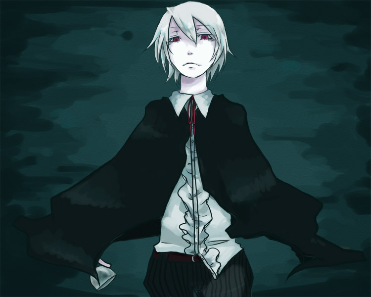 1boy, bemani, cape, looking_at_viewer, male_focus, pop'n_music, ribbon, shirt