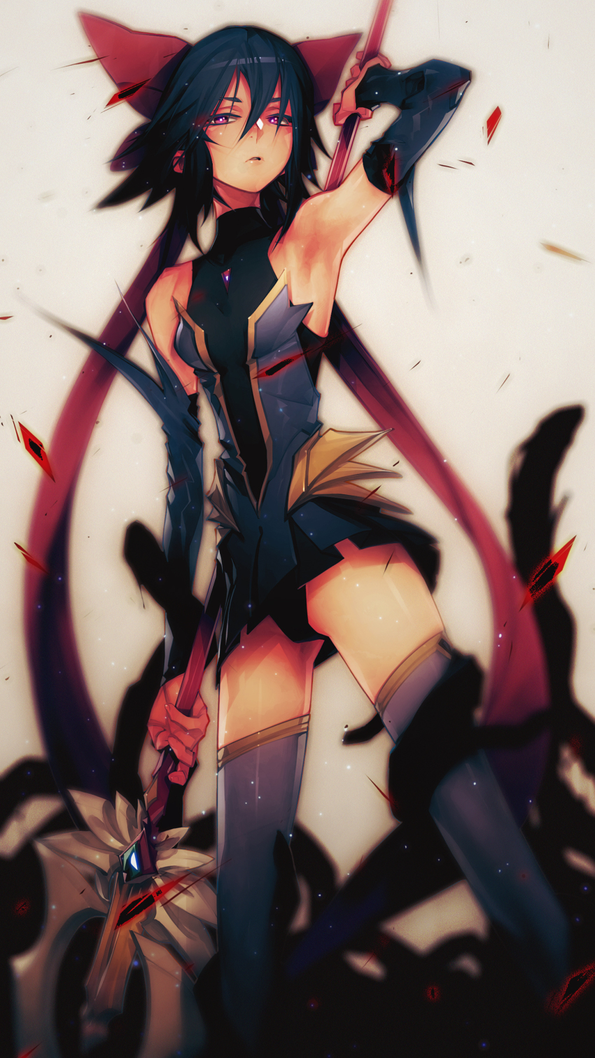 1girl, absurdres, animal_ears, arm_up, armpits, black_hair, cat_ears, cat_girl