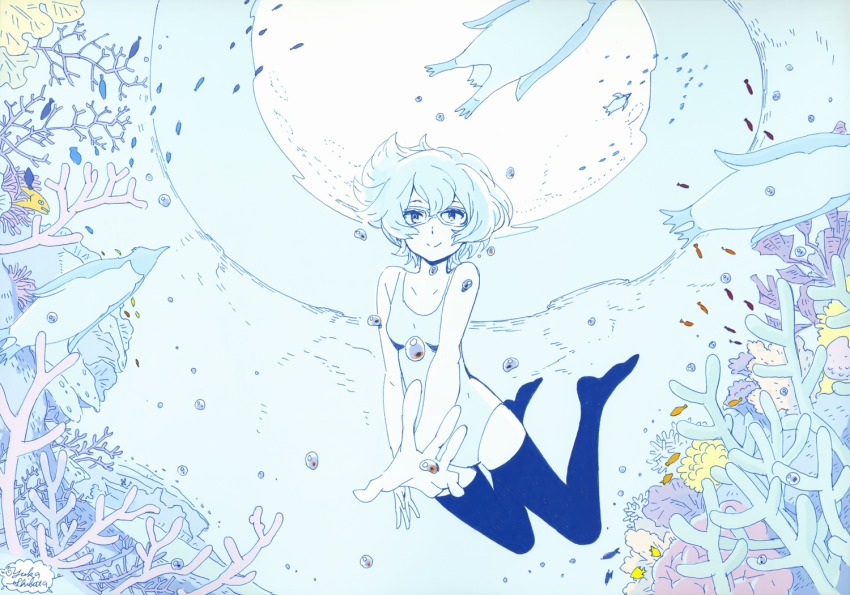 ayanami_rei, bird, fish, neon_genesis_evangelion, official_art, penguin, rebuild_of_evangelion, shibata_yuka