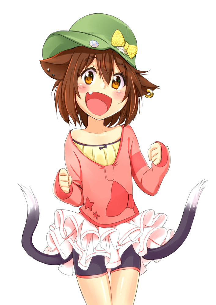 1girl, alternate_costume, animal_ears, bike_shorts, blush, brown_eyes, brown_hair, casual