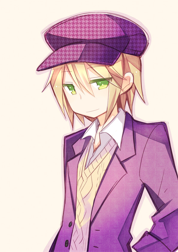1boy, blonde_hair, bokujou_monogatari, green_eyes, harvest_moon, hat, jacket, kamil_(bokujou_monogatari)