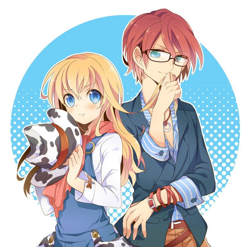 1boy, 1girl, allen_(bokujou_monogatari), bad_id, bad_pixiv_id, blonde_hair, blue_eyes, bokujou_monogatari