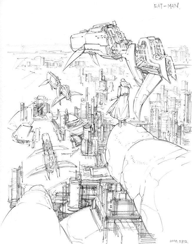 1boy, bolt_crank, eat-man, greyscale, male_focus, monochrome, sketch, solo, traditional_media, yoshitomi_akihito