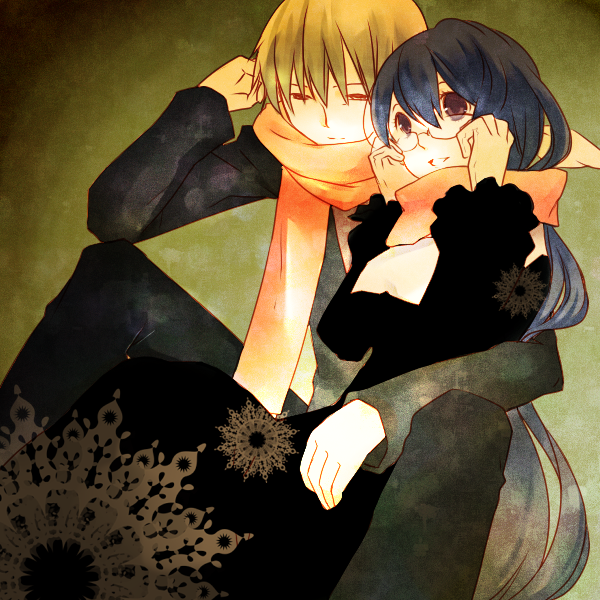 1boy, 1girl, amamiya_yuuko, bad_id, bad_pixiv_id, blue_hair, borrowed_clothes, couple