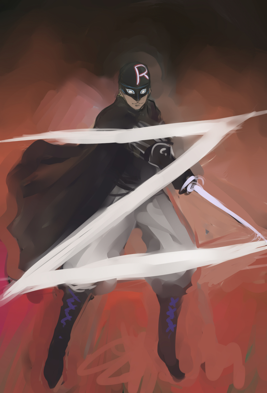 1boy, absurdres, bandana, black_gloves, cape, gloves, highres, johan_(johan13)