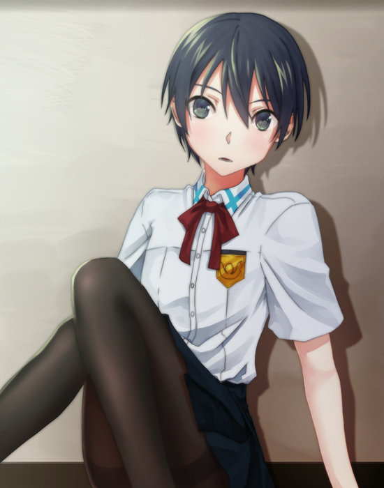 10s, 1boy, black_eyes, black_hair, black_legwear, crossdressing, crossdressing_(mtf), kirito