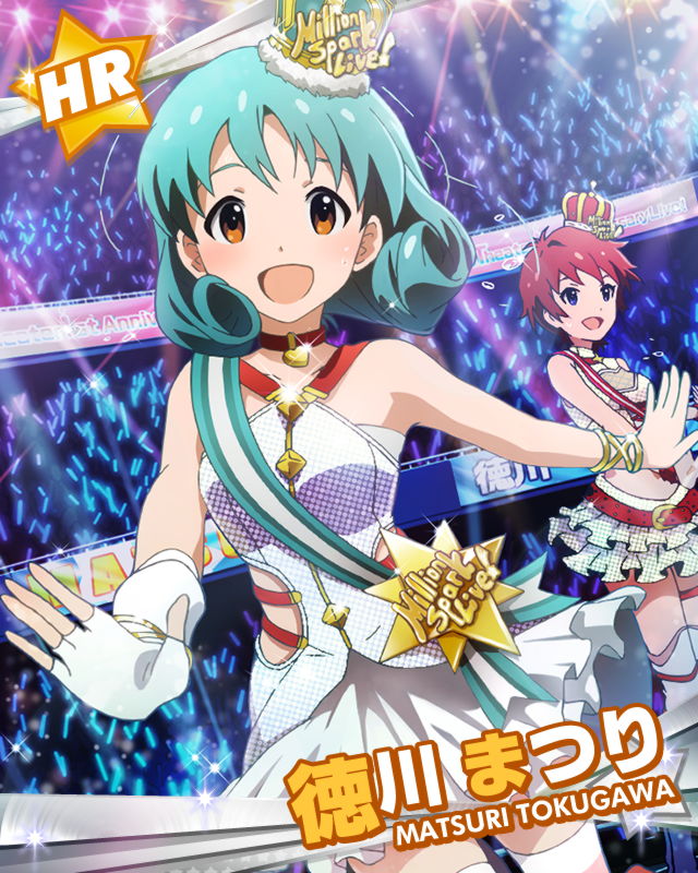 10s, 2girls, anniversary, audience, brown_eyes, brown_hair, card_(medium), character_name