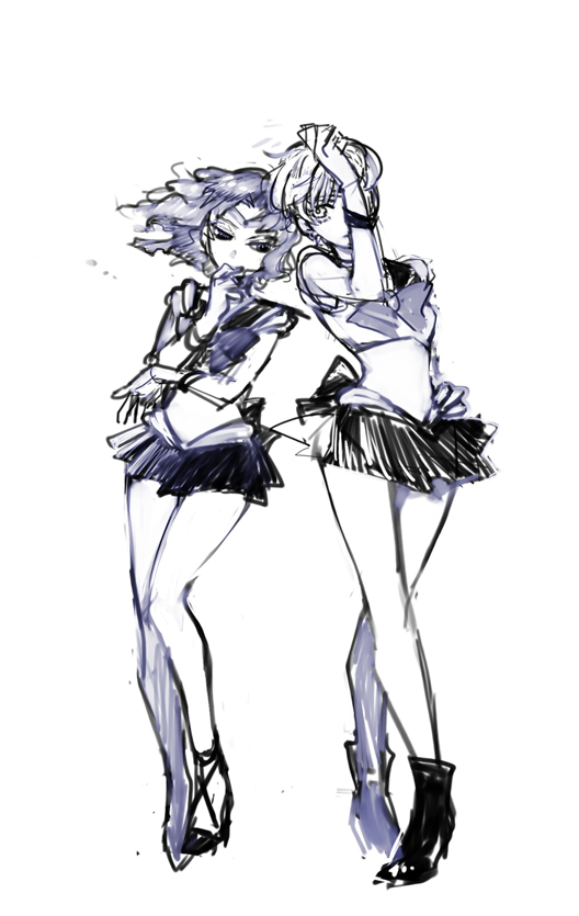 1990s_(style), 2girls, bishoujo_senshi_sailor_moon, bow, full_body, kaiou_michiru, kubota_heaven, magical_girl