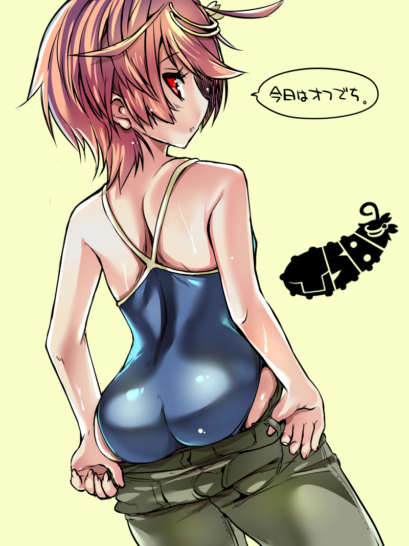 10s, 1girl, ass, ass_support, bad_id, bad_pixiv_id, bare_shoulders, brown_hair