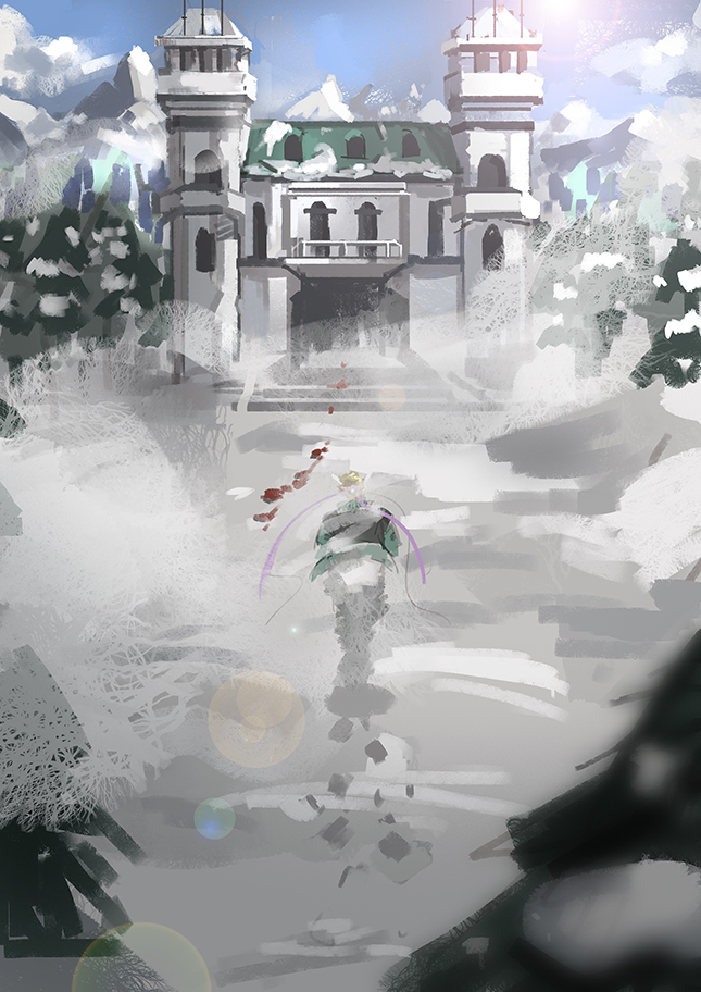 1boy, aruolrn, blood, caesar_anthonio_zeppeli, castle, from_behind, jojo_no_kimyou_na_bouken, male_focus