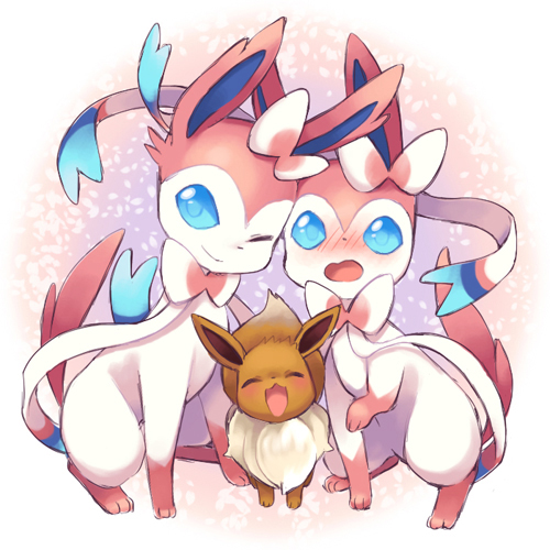 10s, animal_ears, blue_eyes, blush, bow, closed_eyes, eevee, gen_1_pokemon