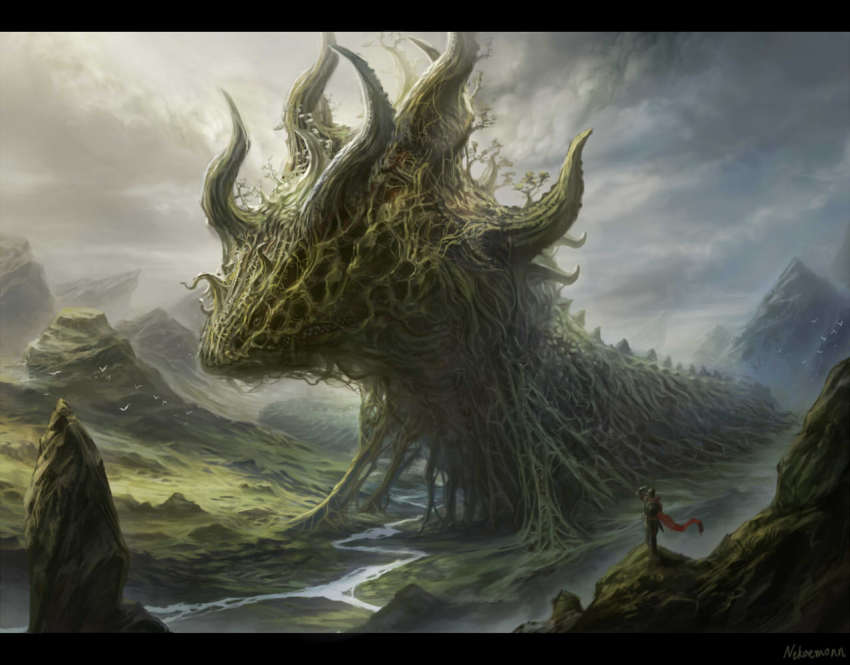 1boy, armor, artist_name, bird, cloud, cloudy_sky, epic, fantasy