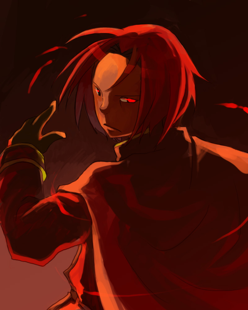 1boy, glowing, glowing_eyes, looking_at_viewer, looking_back, male_focus, pixiv_fantasia, pixiv_fantasia_3