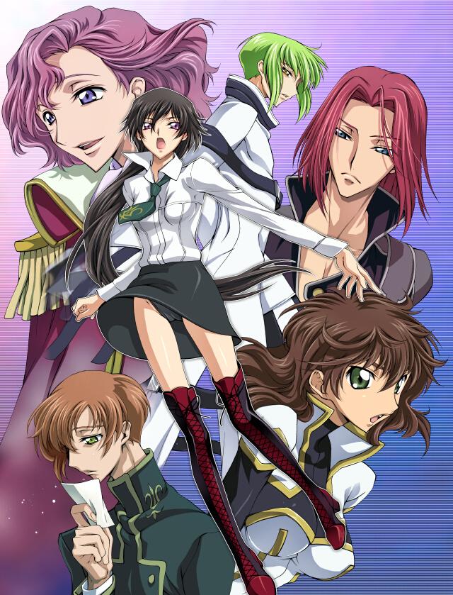 00s, 2girls, 4boys, boots, breasts, c.c., cleavage, code_geass, euphemia_li_britannia, genderswap, genderswap_(ftm), genderswap_(mtf), iyou, jpeg_artifacts, kouzuki_kallen, kururugi_suzaku, lelouch_vi_britannia, luluko, mizuno_poppo, multiple_boys, multiple_girls, order_of_the_black_knights_uniform, panties, shirley_fenette, skin_tight, suzako, thigh_boots, thighhighs, underwear