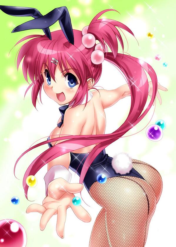 1girl, animal_ears, ass, blue_eyes, bow, bowtie, detached_collar, fake_animal_ears