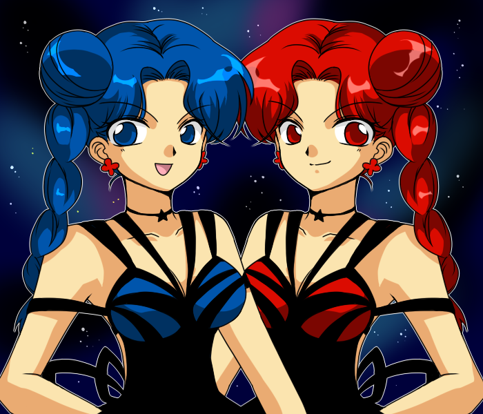 1990s_(style), 2girls, :d, bishoujo_senshi_sailor_moon, bishoujo_senshi_sailor_moon_s, blue_eyes, blue_hair, braid