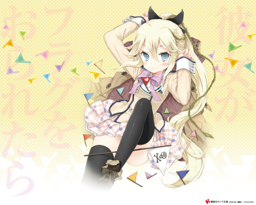10s, 1girl, artist_name, black_thighhighs, blonde_hair, blue_eyes, blush, bow