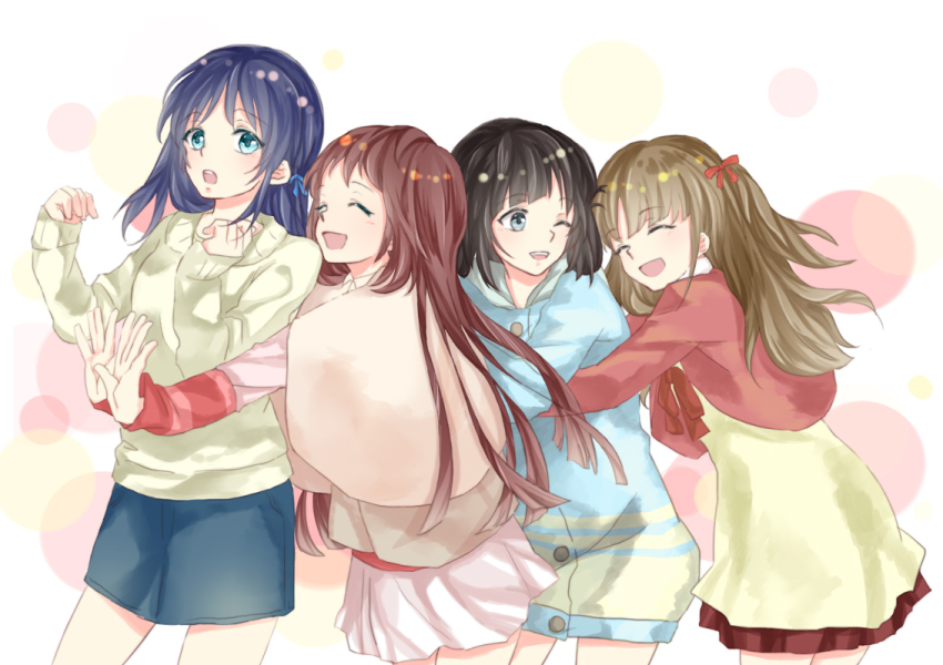 10s, 4girls, bad_id, bad_pixiv_id, black_hair, blue_eyes, blue_hair, brown_hair