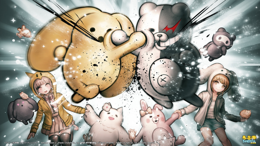 10s, 1boy, 2girls, aged_down, ajipon, animal_ears, bow, brown_eyes