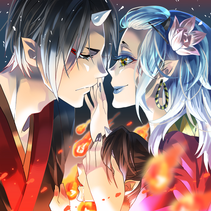 10s, 1girl, 2boys, aged_down, bad_id, bad_pixiv_id, black_hair, child