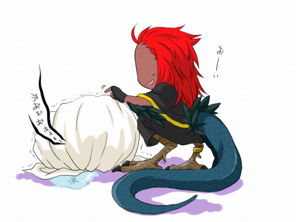 bad_id, bad_pixiv_id, bajiru_(reizoku_ichiba), basilisk, blanket, chibi, comforting, misutoretto_(reizoku_ichiba)