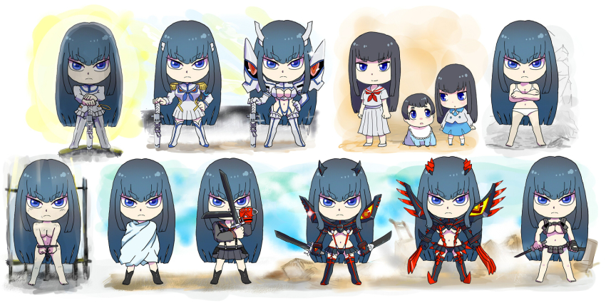 10s, 1girl, age_progression, aged_down, bandages, chest_harness, chibi, harness