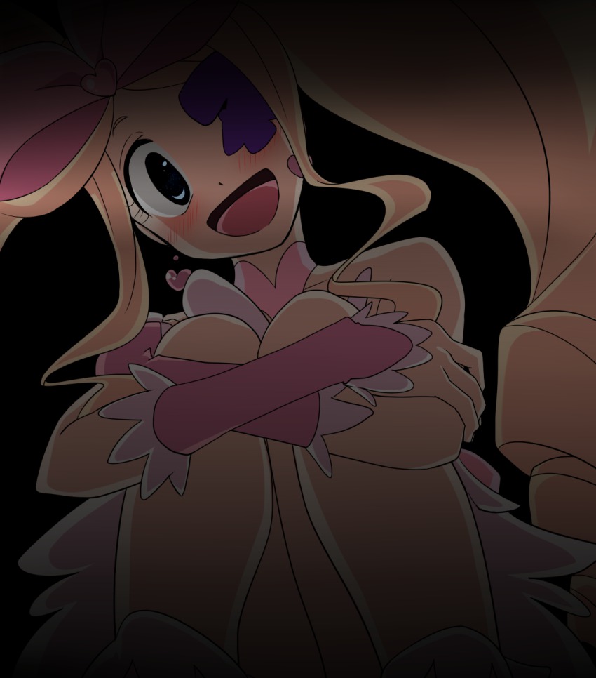 10s, 1girl, bad_id, bad_pixiv_id, blonde_hair, blush, bow, crazy