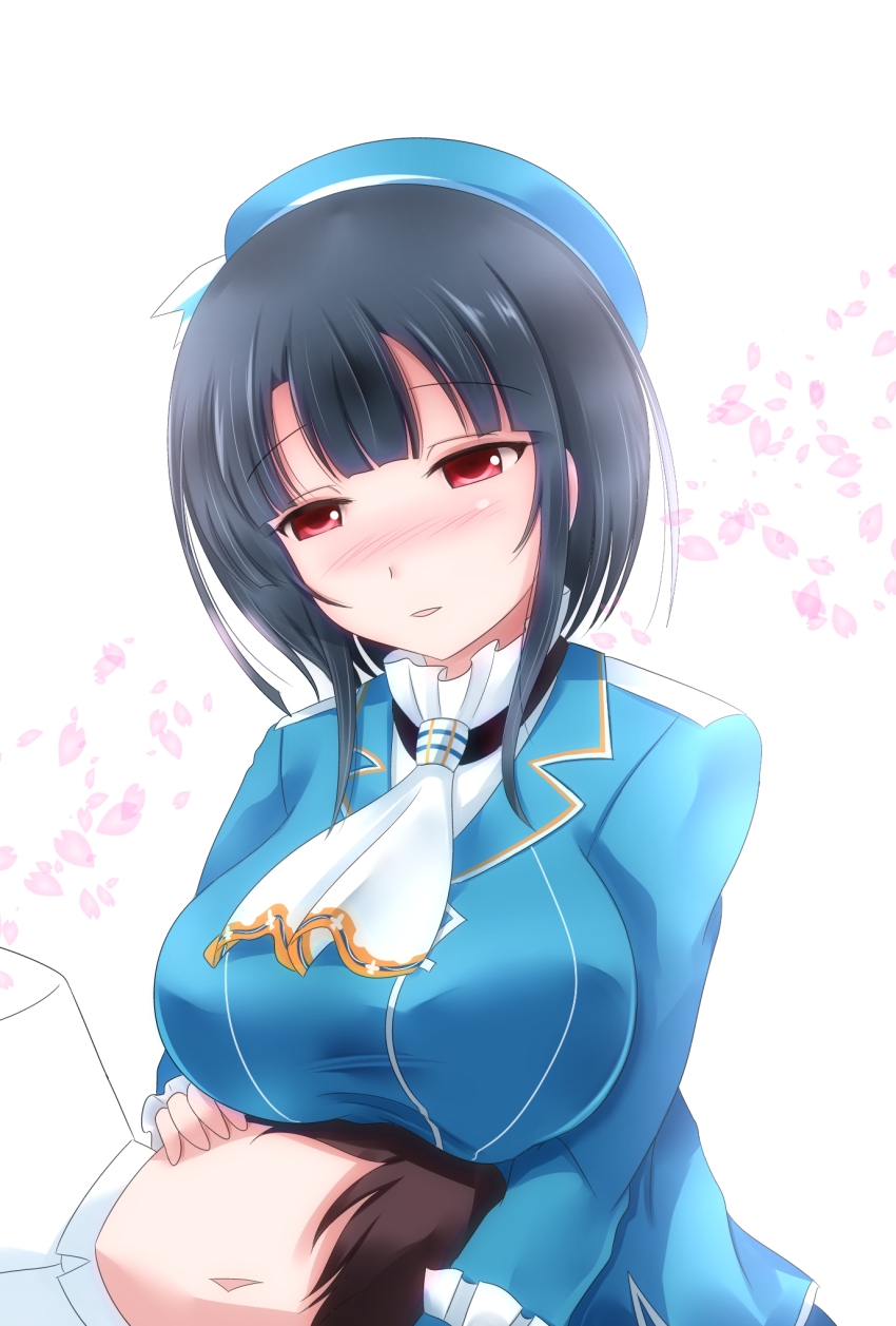 10s, 1boy, 1girl, admiral_(kancolle), beret, black_hair, blush, breasts