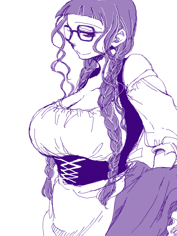 1girl, alternate_costume, alternate_hairstyle, apron, braid, breasts, buchou_(houkago_play), cleavage