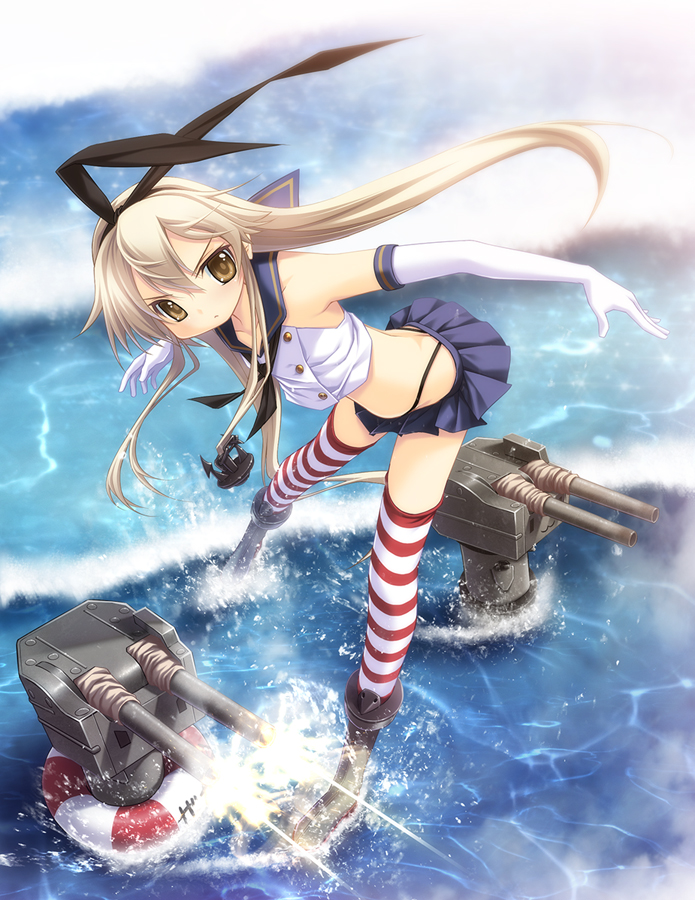 10s, 1girl, anchor, anchor_hair_ornament, blonde_hair, brown_eyes, butt_crack, crop_top