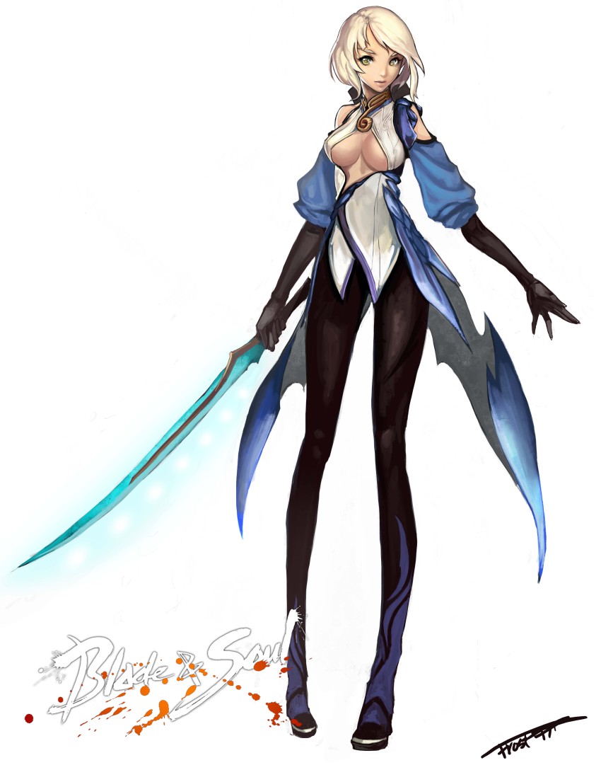 10s, 1girl, absurdres, black_gloves, black_legwear, blade_&amp;_soul, blonde_hair, breasts