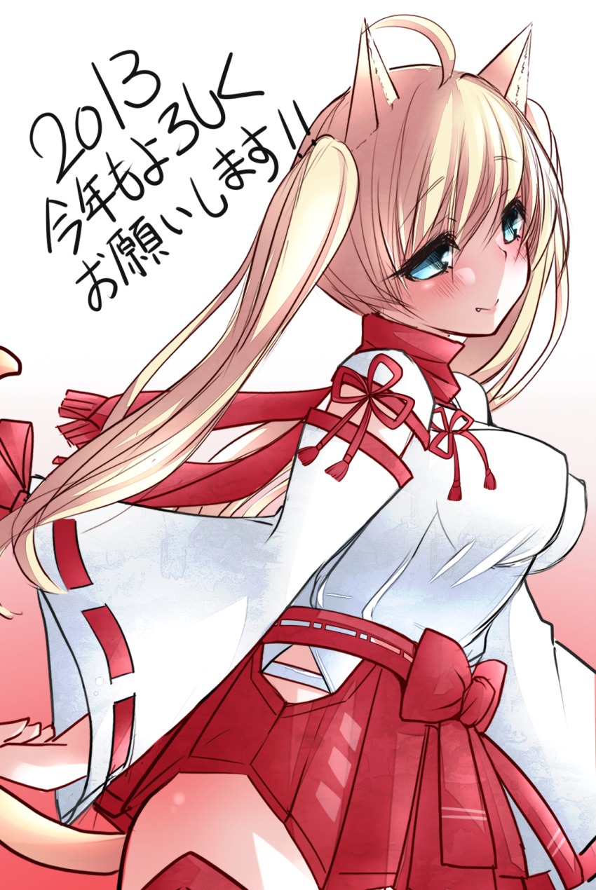 1girl, animal_ears, blonde_hair, blush, breasts, detached_sleeves, female_focus, highres