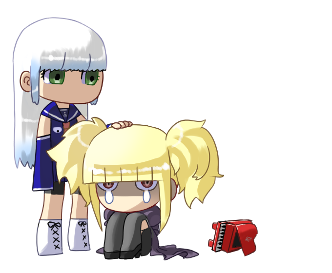 10s, 2girls, aoki_hagane_no_arpeggio, bad_id, bad_pixiv_id, blonde_hair, chibi, detached_sleeves