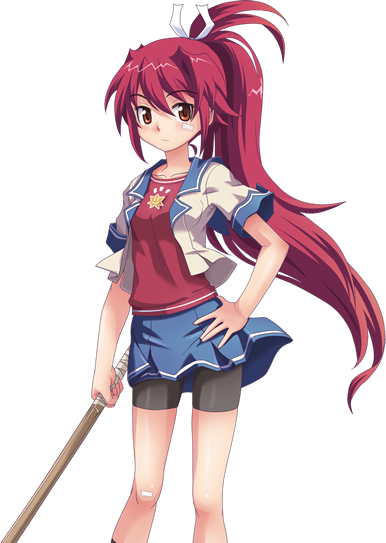 1girl, artist_request, female_focus, gal_gun, gal_gun_(series), hibuki_akira, long_hair, looking_at_viewer, official_art, orange_eyes, red_hair, skirt, solo, standing, transparent_background