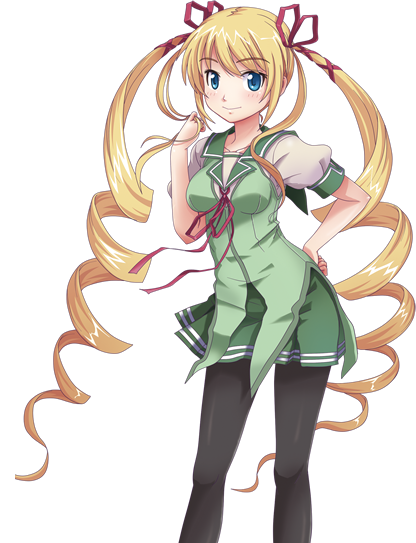 1girl, artist_request, black_legwear, blue_eyes, blush, breasts, female_focus, gal_gun, gal_gun_(series), long_hair, looking_at_viewer, official_art, sakurazaki_kaoruko, small_breasts, smile, solo, standing, transparent_background, very_long_hair