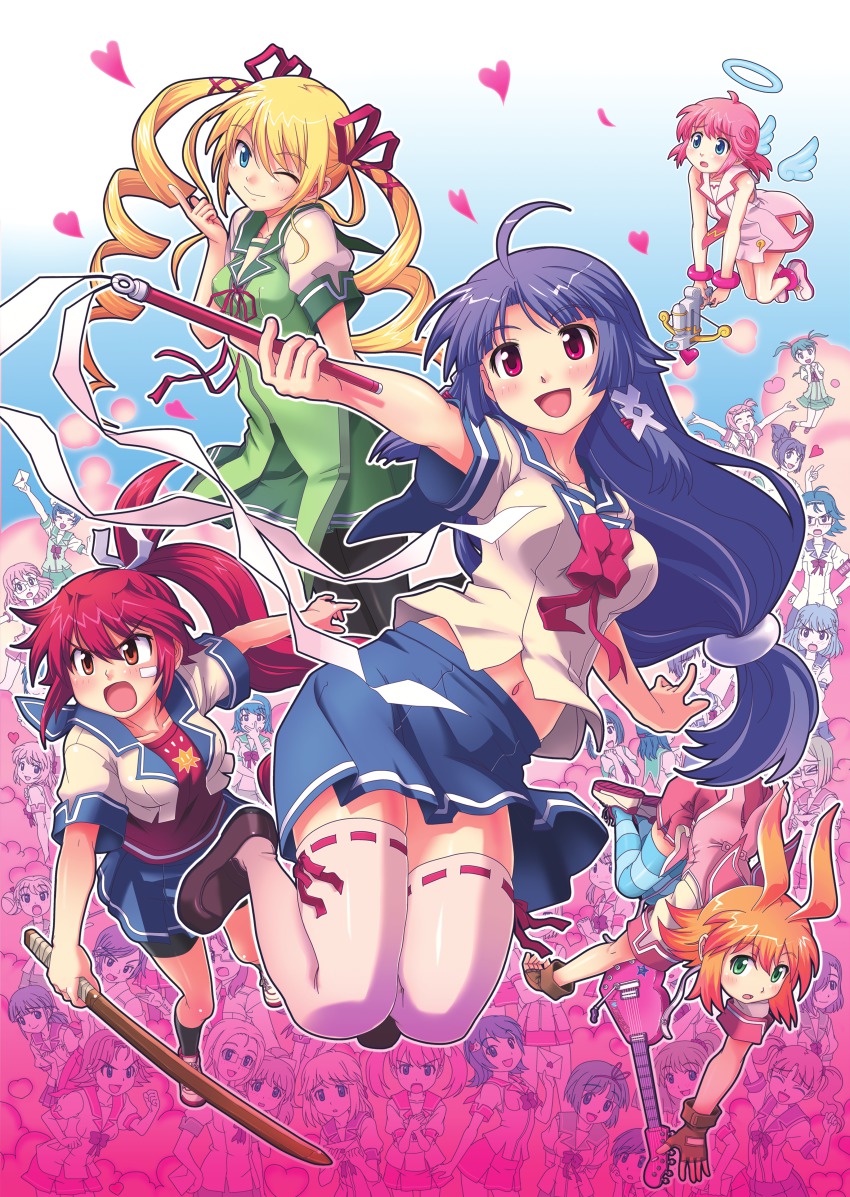 6+girls, absurdres, amatsuka_patako, animal_ears, artist_request, blush, bow_(weapon), character_request