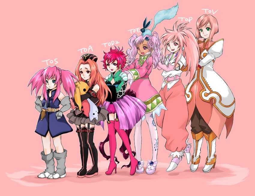 00s, 6+girls, arche_klein, arietta_(tales), bad_id, bad_pixiv_id, belt, black_legwear